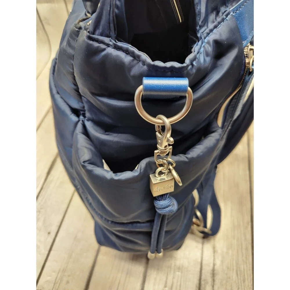 Itzy Ritzy Navy Blue Puffer Nylon Baby Dream Convertible Backpack Diaper Bag